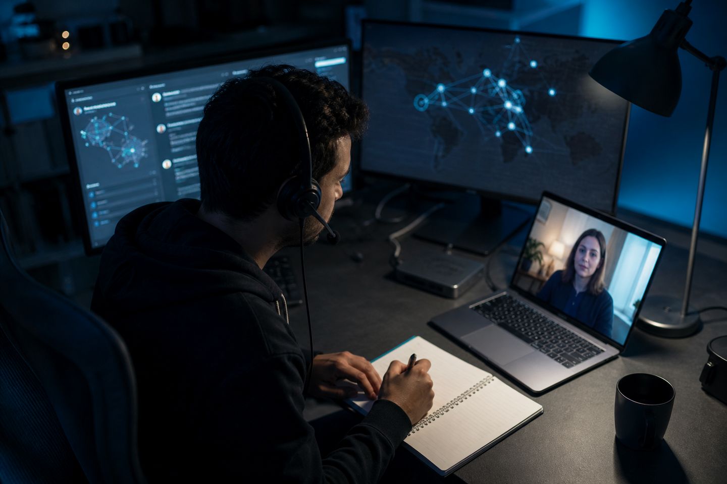 A support agent provides guidance on navigating the dark web securely.