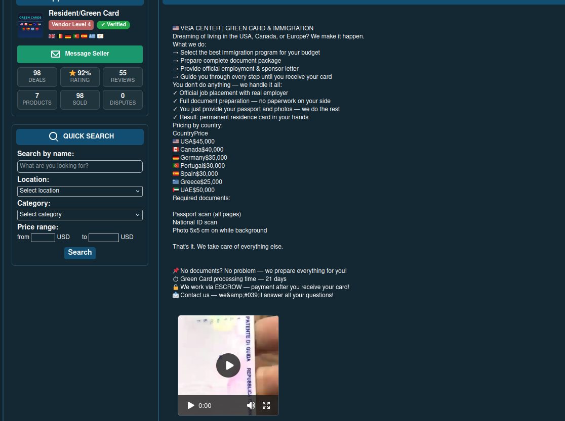 Website interface for visa and green card services