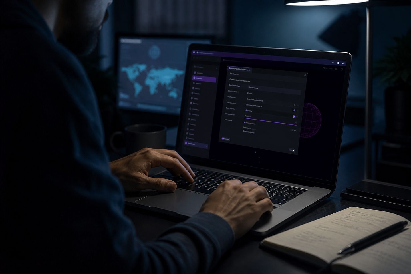 A user carefully adjusts the Tor Browser settings on their laptop for safer browsing.